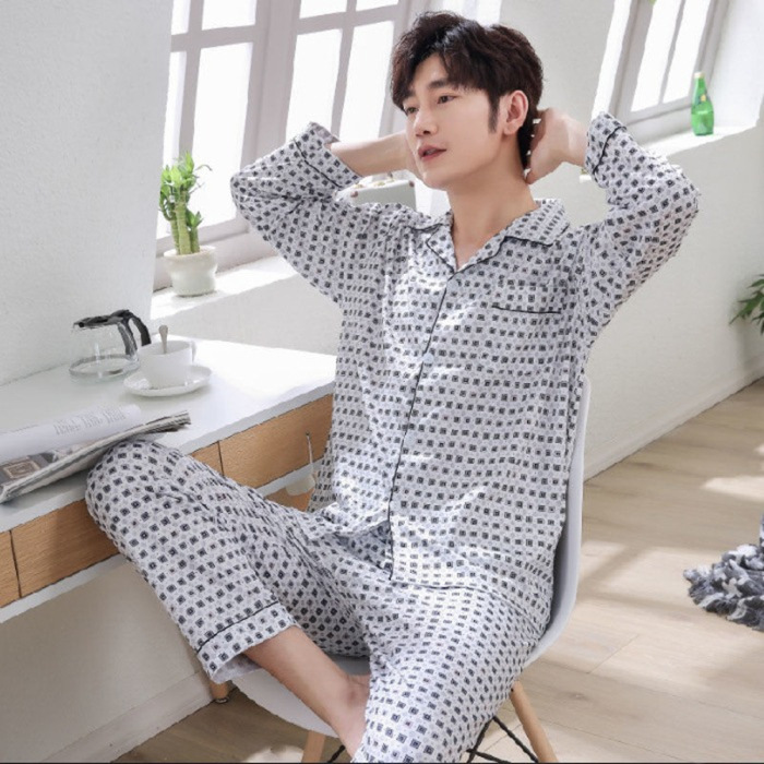 2024 nuevo pijama a cuadros para hombres primavera y otoño algodón de manga larga tamaño grande otoño y invierno para hombres se puede usar ropa para el hogar