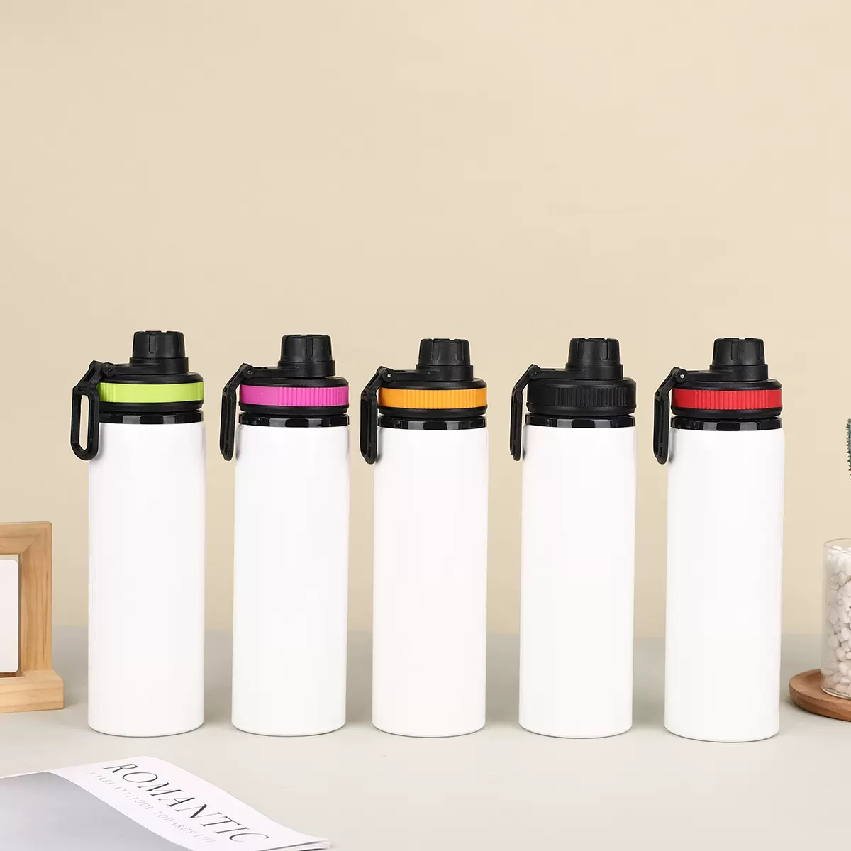 跨境热升华直筒太空壶户外便携手提盖运动水壶大口登山骑行水壶