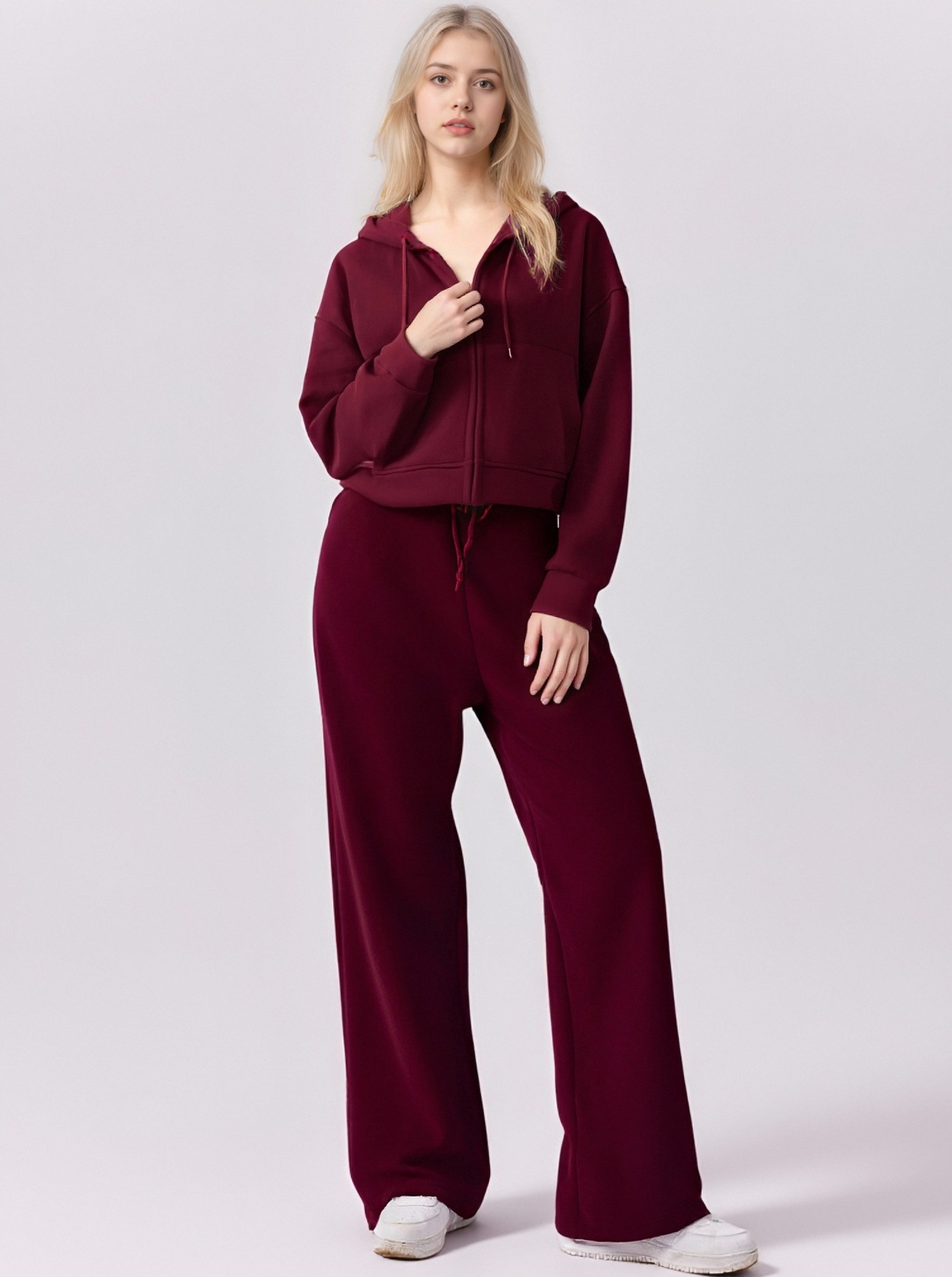 European And American Cross-border Fashion Sports Cotton For Women, Solid Color Long-sleeve Zip-up Hoodie With_ecoleips.com