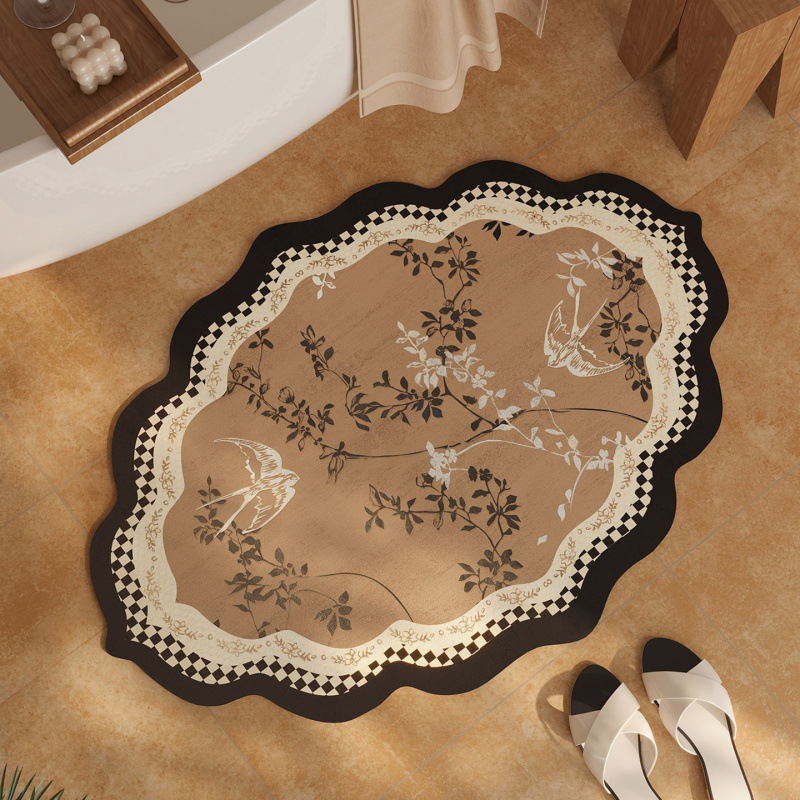 Medieval-Style Irregular-Shaped Diatomaceous Earth Floor Mat for Shower Room, Water-Absorbent, Quick-Drying, Dirt-Resistant, Wear-Resistant, Easy-Care, Non-Slip Mat
