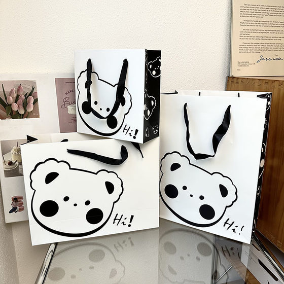 Ins Style Expression Bear Bag Large Cardboard Satchel Gift Bag Kidsren's Day Gift Bag Shopping Bag