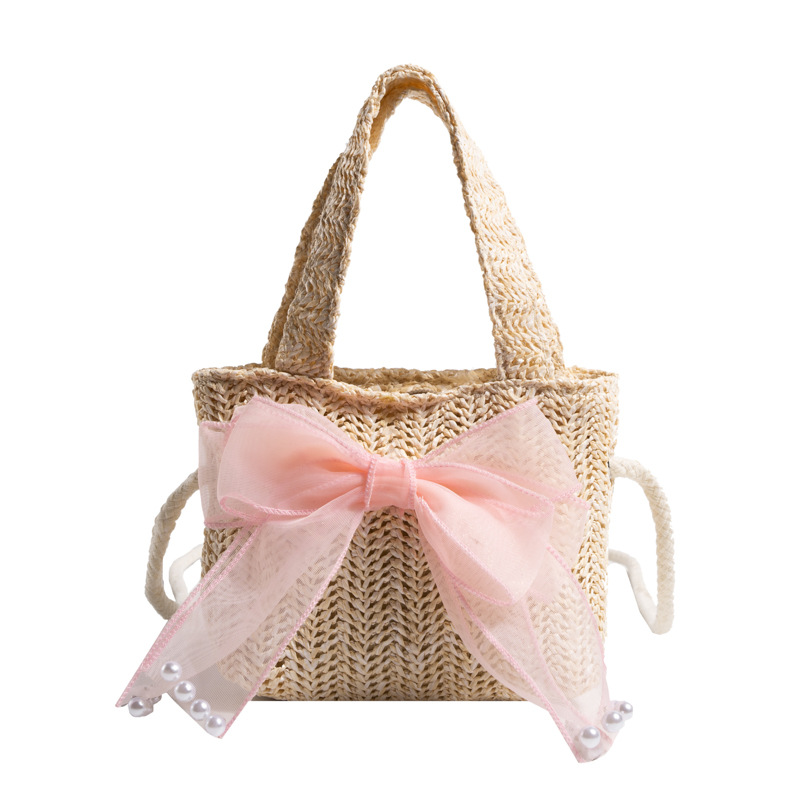 Bolso de mensajero para niños y niñas tejido de paja hecho a mano retro bolso de hombro para niños con flores lindas bolso de hombro para niños con fresa de dibujos animados