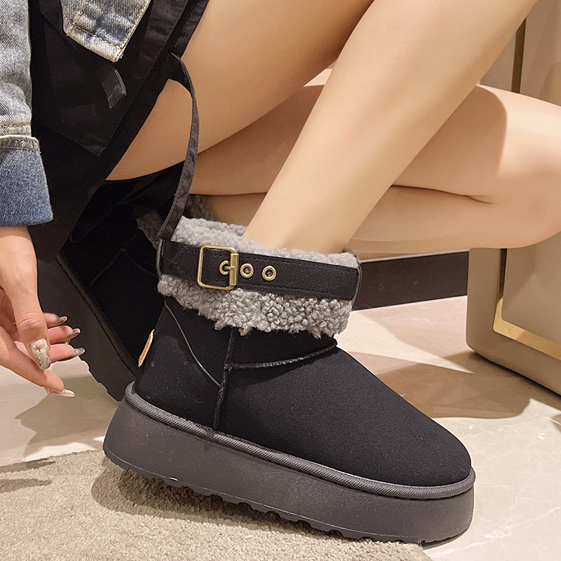 Damsnökängor med fleece, förtjockade vintermuffins, tjocka sulor, varma korta stövlar i bomull_voghion.com