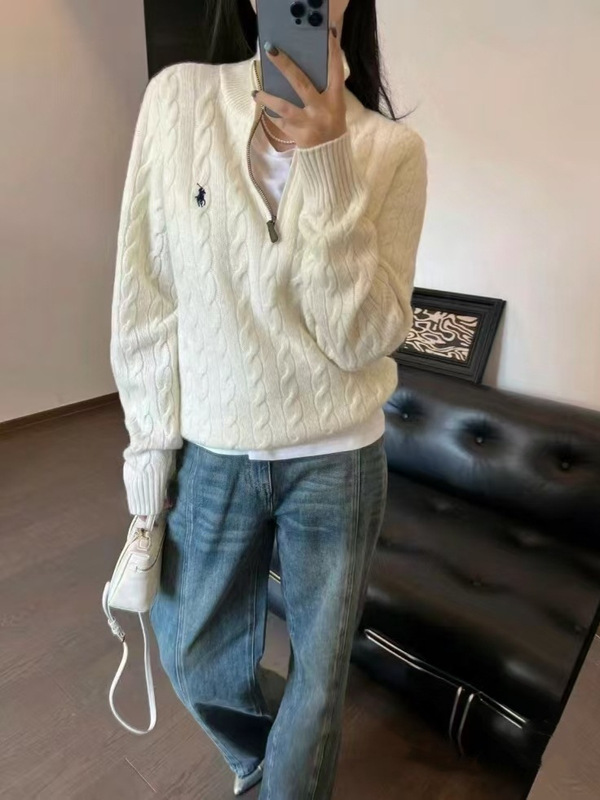 RL拉夫半拉链麻花毛衣小马标刺绣针织衫男女同款秋冬休闲百搭款|undefined