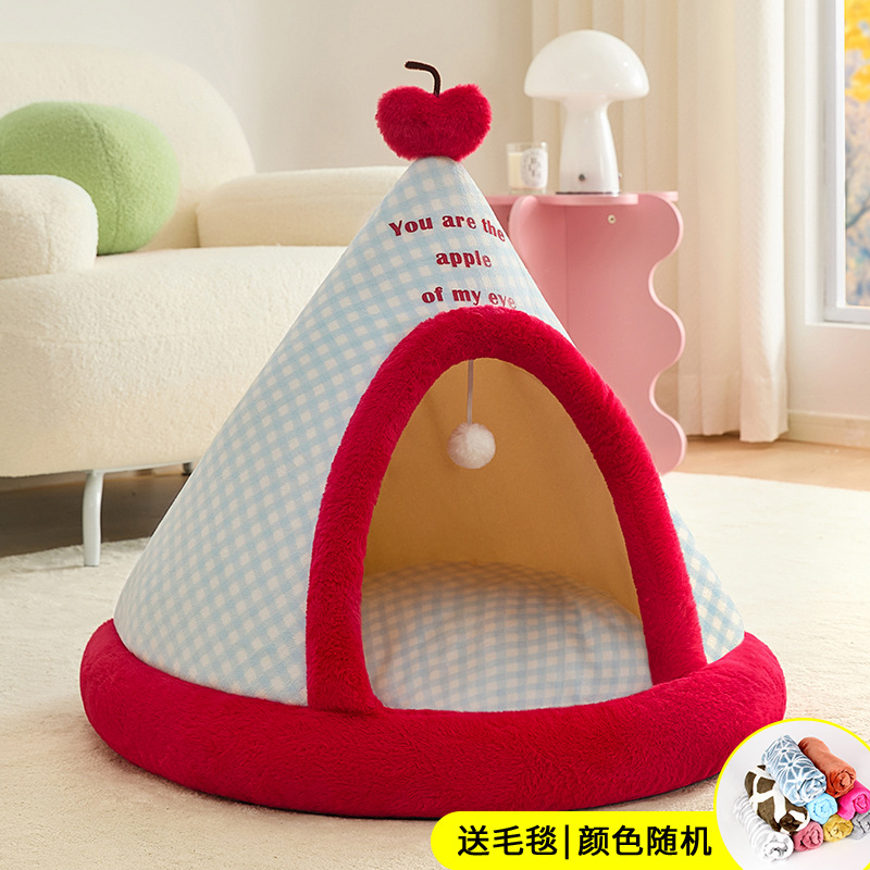 사과 체크 무늬 텐트 + 담요