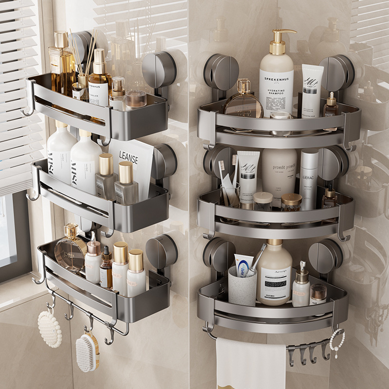 Ventosa de baño, estante triangular, esquina de baño, tocador, pared, estante de almacenamiento de inodoro