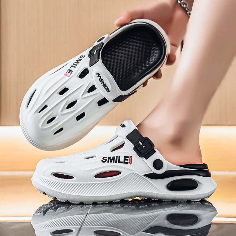 2025 nuevos zapatos con agujeros de suela gruesa para hombres en verano, eva antideslizante, conducción al aire libre, zapatillas Baotou