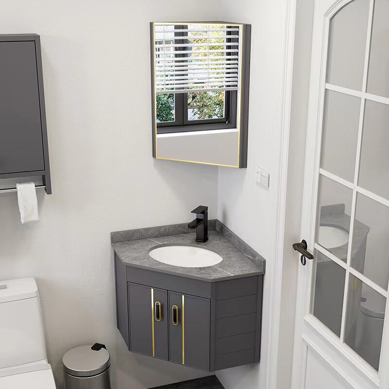Small Apartment Wall-mounted Bathroom Cabinet Triangular Wash Basin Wash Basin Cabinet Combination Corner Wash Table Corner Cabinet
