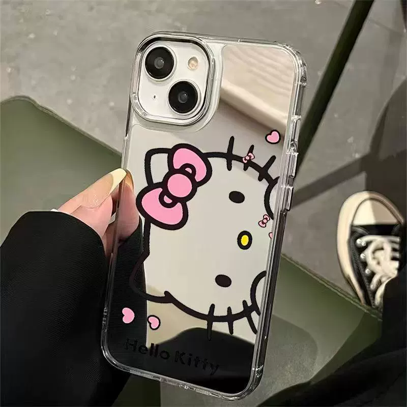 Чехол для телефона Hello Kitty, с яблоком, для iPhone 14, зеркальная поверхность, эффект зеркала, 13 Pro Max