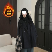 N5W秋冬新款加绒两件套女毛呢外套马甲针织立领宽松常规款显瘦大