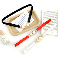 European and American style retro pearl buckle thin belt women's dress elastic elastic belt hook narrow girdle