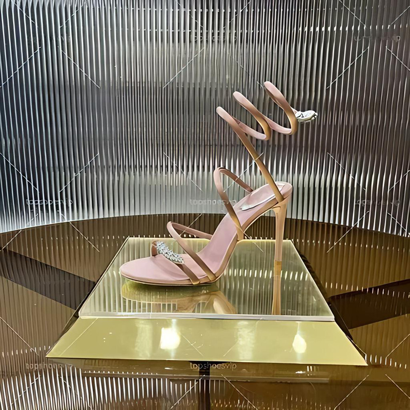 In-Stock European and American Style High-Heeled Sandals with Stunning Butterfly Rhinestones and Snake-Shaped Winding, Open-Toe Stiletto Fairy Shoes