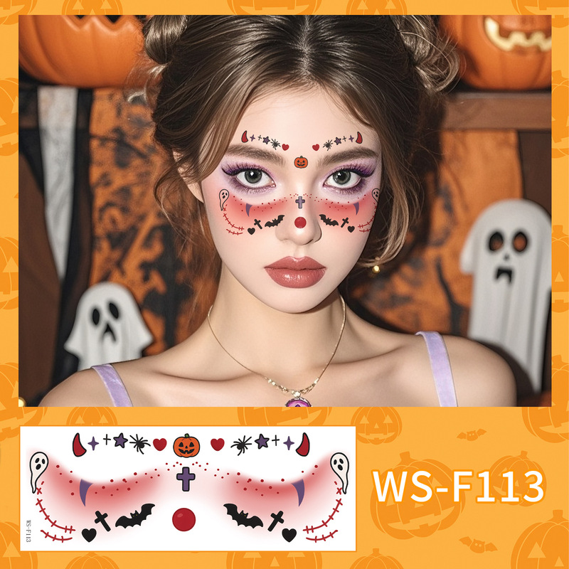クロスボーダー新しいハロウィンメイクアップフェイスステッカーかわいいゴーストメイクアップタトゥーステッカーパーティーパーティーステッカー防水汗タトゥー|undefined