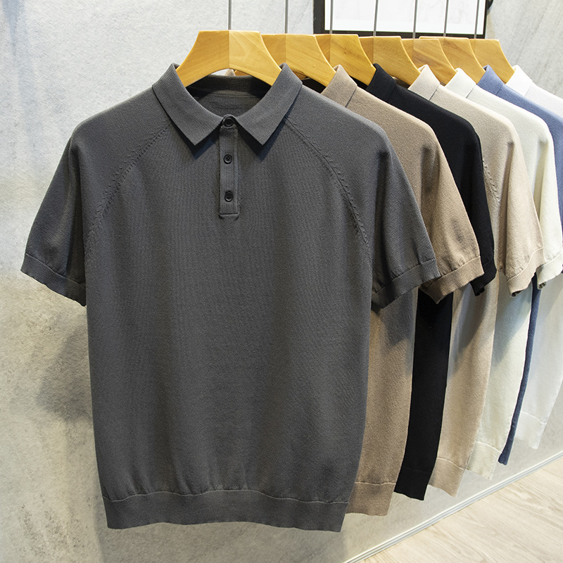 2026 Summer Men's New Large Size Polo Shirt Solid Color Turn-Down Collar Korean Style Short Sleeve Thin Trendy Casual Cross-Border Men's Clothing