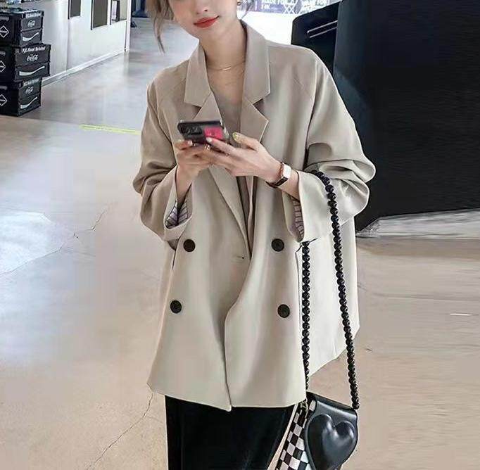 Áo khoác vest nữ công sở dáng trung bình, form rộng, tay dài, kiểu mới xuân thu — Màu trắng nhạt, đen, Màu trắng nhạt - phiên bản nâng cấp với chất liệu vải tốt hơn, Phiên bản nâng cấp màu đen với tay nghề tốt hơn