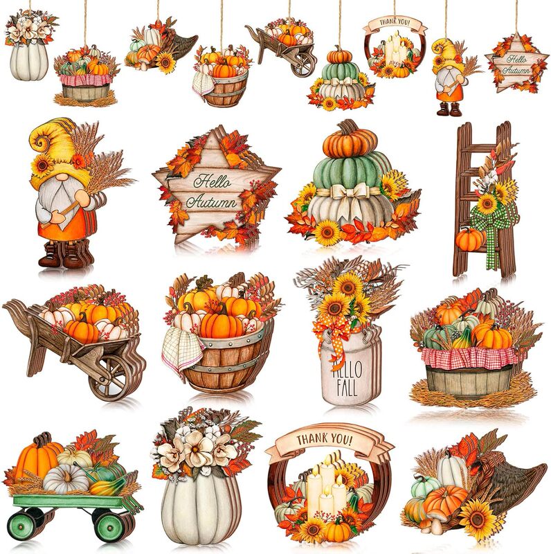 Cross-Border New Products 36 Pieces of Autum Thanksgiving Dwarf Pumpkin Wooden Decorations Autum Tree Hangings Home Decorations Cross-Border New Products 36 Pieces of Autum Thanksgiving Dwarf Pumpkin Wooden Decorations Autum Tree Hangings Home Decorations