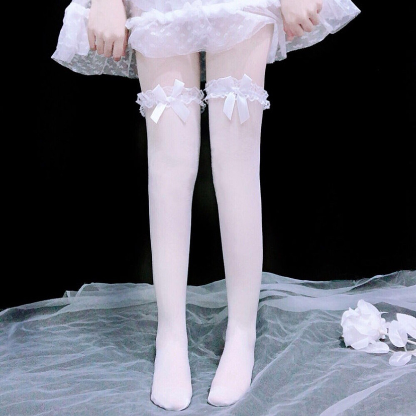 52g Weight Sock Classification Stockings Lingerie Type Velvet, Spandex, Lace Fabric Type A Pair Quantity Daily Occasion Anti-seam Function Solid Color Pattern Summer, Spring, Autumn Season Women'S Gender Basic Style Lace Craft White Color Autumn Beautiful Legs Sexy Lace Knee High Socks