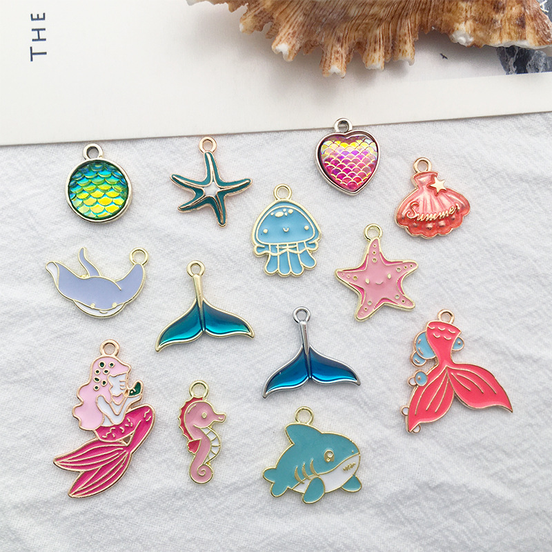 Oil-dripping alloy Marine shark, starfish, mermaid, dolphin pendant, diy bracelet, necklace accessory, pendant pic 7