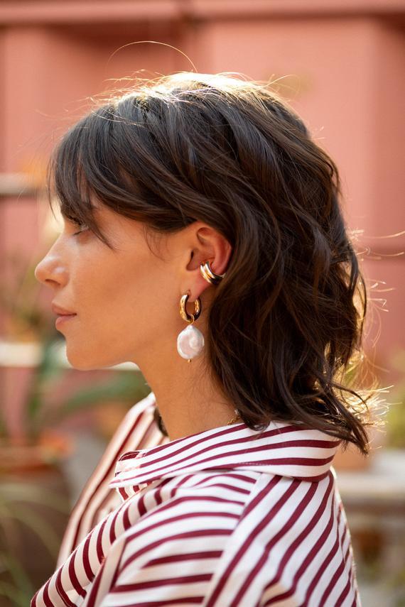 2g Weight 0.03µm Gold Plating Thickness Vacuum Plating Gold Plating Process 1 Pair Simple Style Water Droplets 302 Stainless Steel Freshwater Pearl 18K Gold Plated Drop Earrings