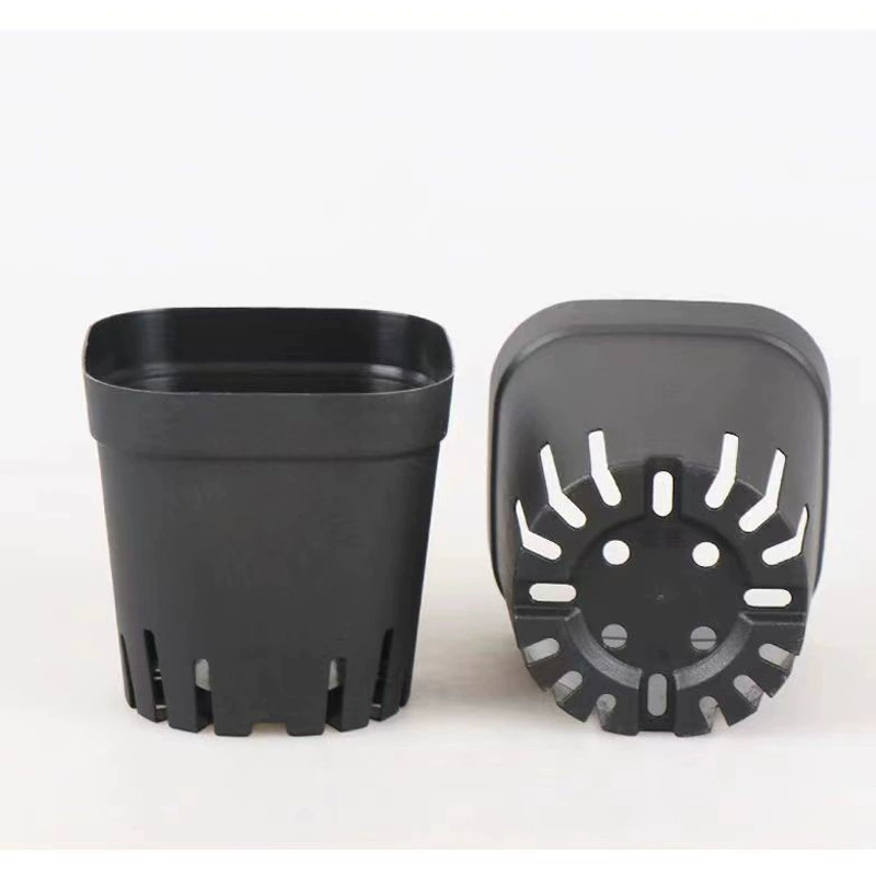 Black square plastic plant pot, thickened walls, nursery/seedling pot, stackable
