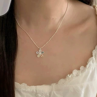 迈思卡925银小花项链女轻奢时尚小清新精致小巧百搭五彩石锁骨链