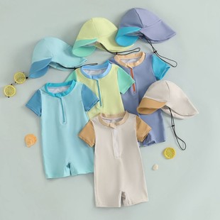 70-80-90-100-110 stitching color with hat children's swimsuit