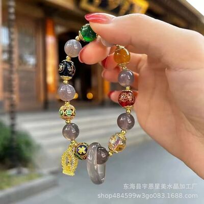 香积景泰蓝手串女轻奢ins小众精致十全十美福牌吊坠手链|ru