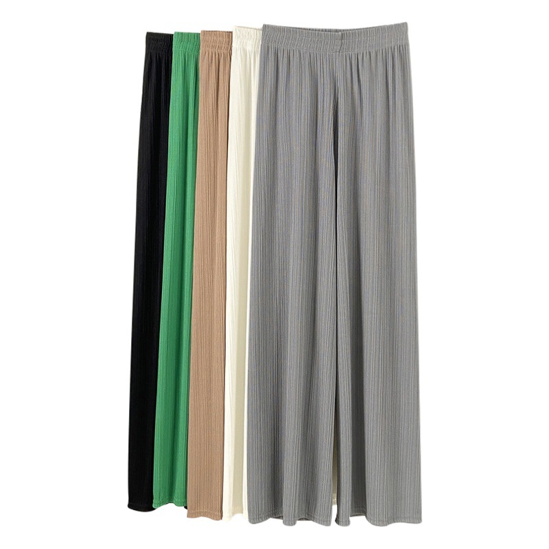 H789 Ice Silk Wide-Leg Pants for Women, Spring and Autumn Thin Chiffon High-Waisted Loose Straight Slimming Casual Floor-Length Trousers