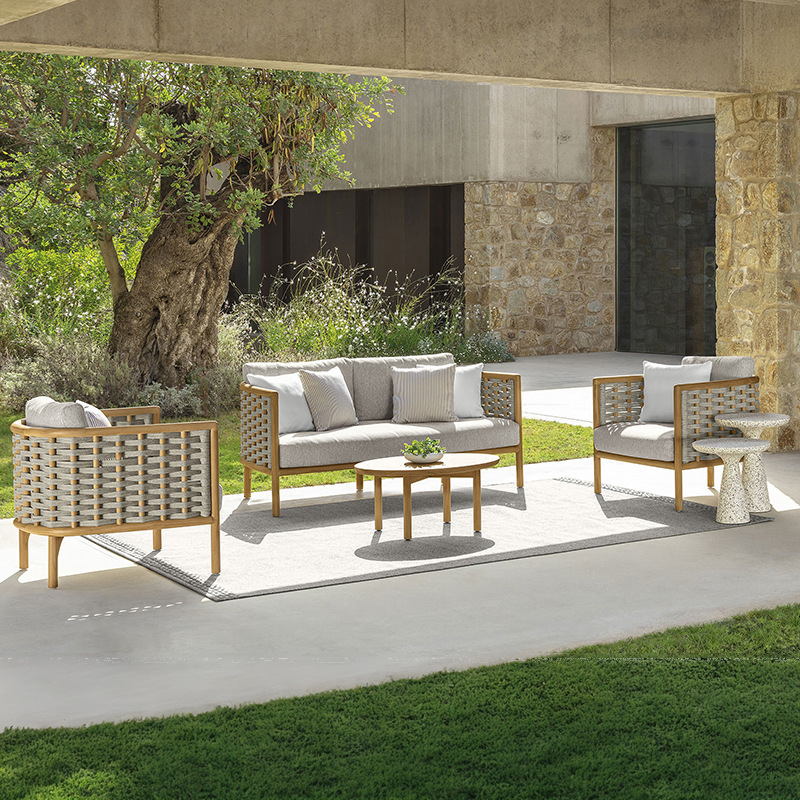 Sofá de teca al aire libre patio balcón de ocio al aire libre jardín nórdico muebles de teca famosos alojamiento de alta gama