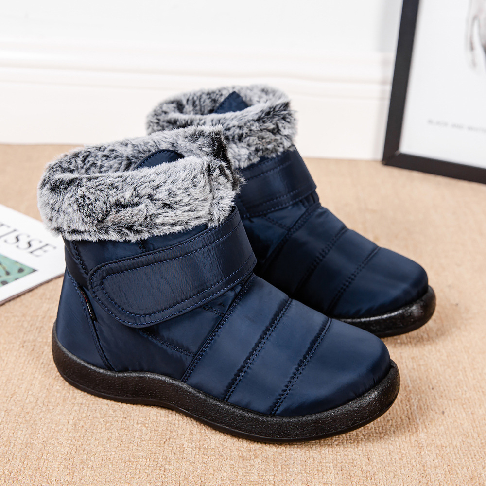 23 nuevas botas de nieve transfronterizas de las mujeres calientes del comercio exterior Velcro impermeable más tamaño anti-piel de conejo botas de mujer casual de las mujeres