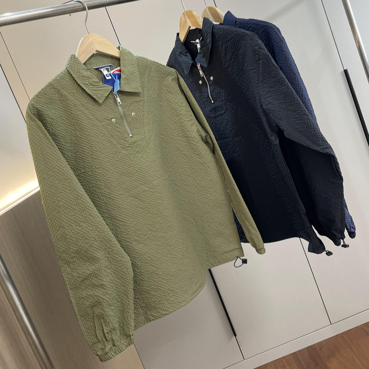 Bubble Pair Texture Half Zipper Laps POLO Shirt Men's Long Sleeve Jacket Lightweight Water-repellent Breathable Quick-drying Jacket Bubble Pair Texture Half Zipper Laps POLO Shirt Men's Long Sleeve Jacket Lightweight Water-repellent Breathable Quick-drying Jacket