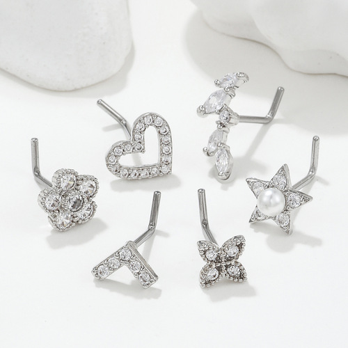 20g thin rod screw L rod zircon nose nail nose piercing nose jewelry European and American new popular foreign trade piercing jewelry wholesale