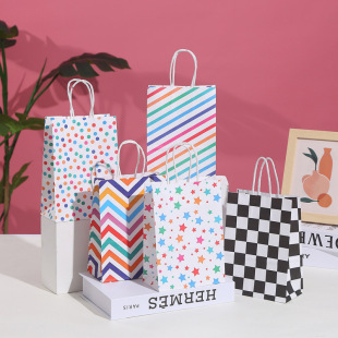 Cross-Border Rainbow Printing Series Candy Packaging Bag Creative Line Star Kraft Paper Bag Party Gift Tote Bag