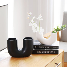 ins创意U型陶瓷花瓶哑光黑白色干花花艺几何花插家居摆件跨境专供