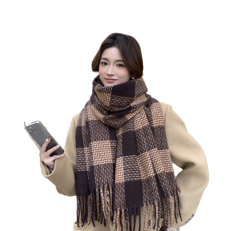 美拉德格纹方块围巾女简约披肩两用冬季保暖围脖流苏时尚2025新款|undefined