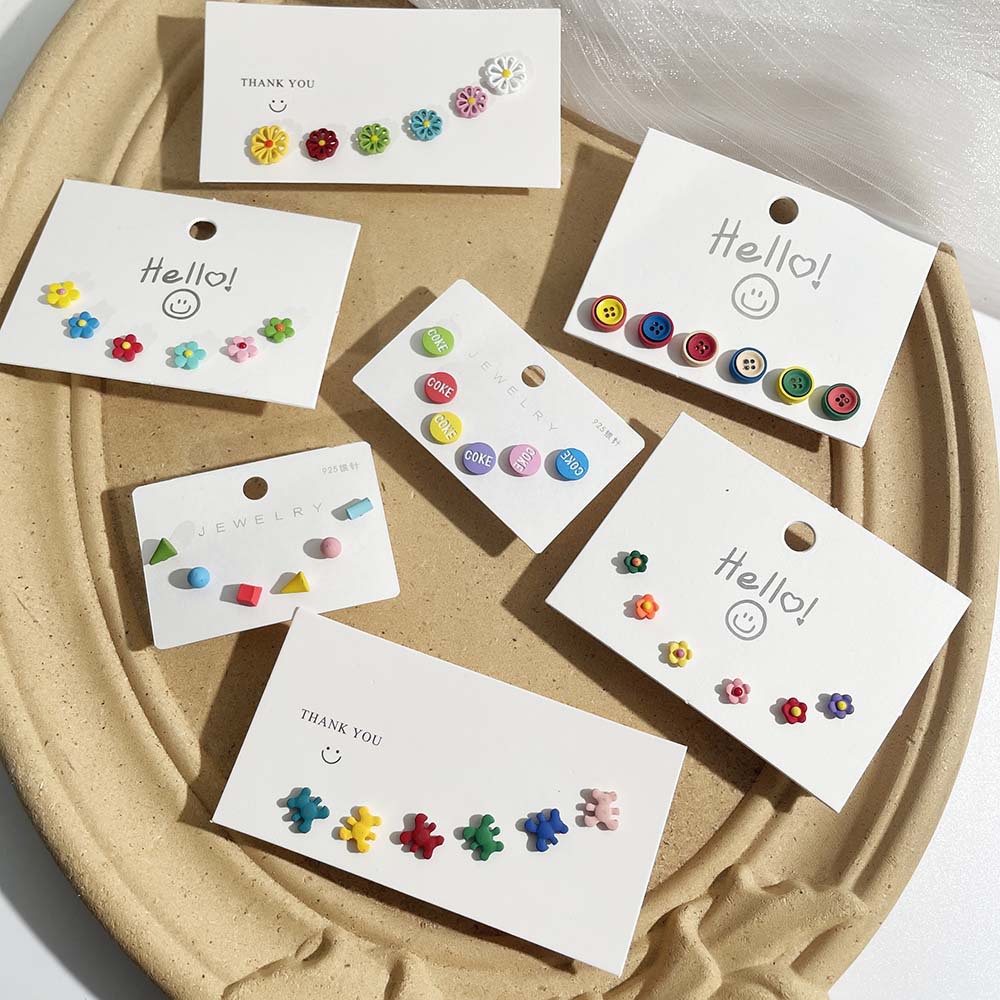 Cute Cartoon Plastic Enamel Womenu0027S Ear Studs 3 Pairs