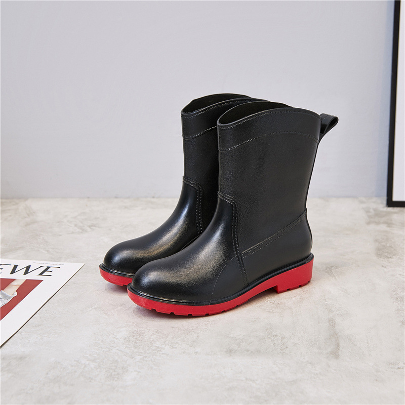 Fashionable Simple Women's Rain Boots Mid-tube Waterproof Wear-resistant Non-slip Adult Rain Boots Rubber Shoes Overshoes Plastic Water Shoes Water Boots