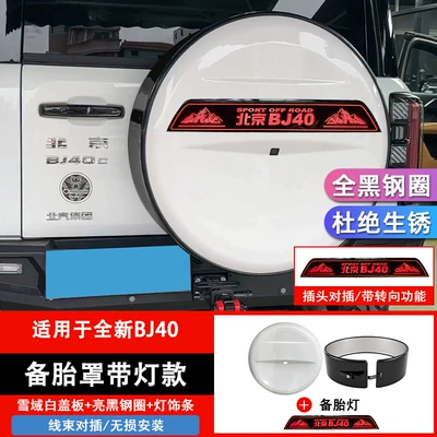 Spare wheel cover — decorative trim - 2024-2026-models-bj40-spare-tire-coverwhiteglossy-black-rim-with-lights