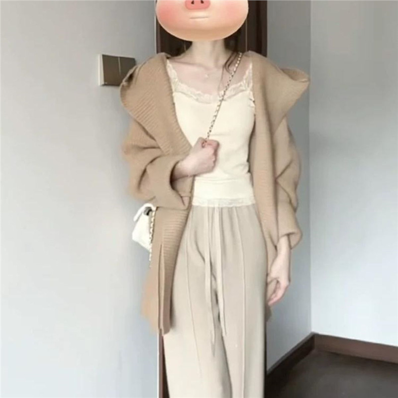 韩系穿搭早秋上衣中长款不规则奶呼呼软糯开衫毛衣外套女冬针织衫|undefined