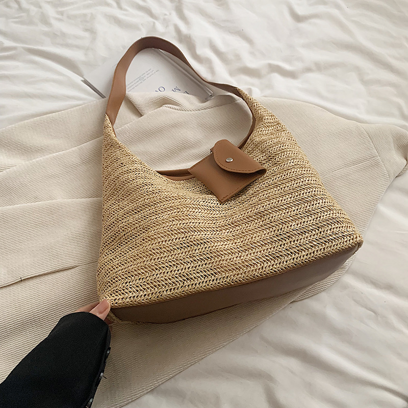 Bolsa de paja arco iris de gran capacidad de verano para mujeres 2024 nueva moda de viaje bolsa de hombro bolsa de mano bolsa de madre