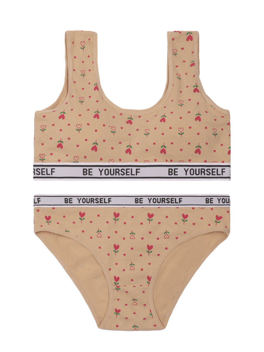 Impresión linda niña ropa interior niña período de desarrollo sujetador algodón deporte a prueba de golpes chaleco de copa fija traje de bragas