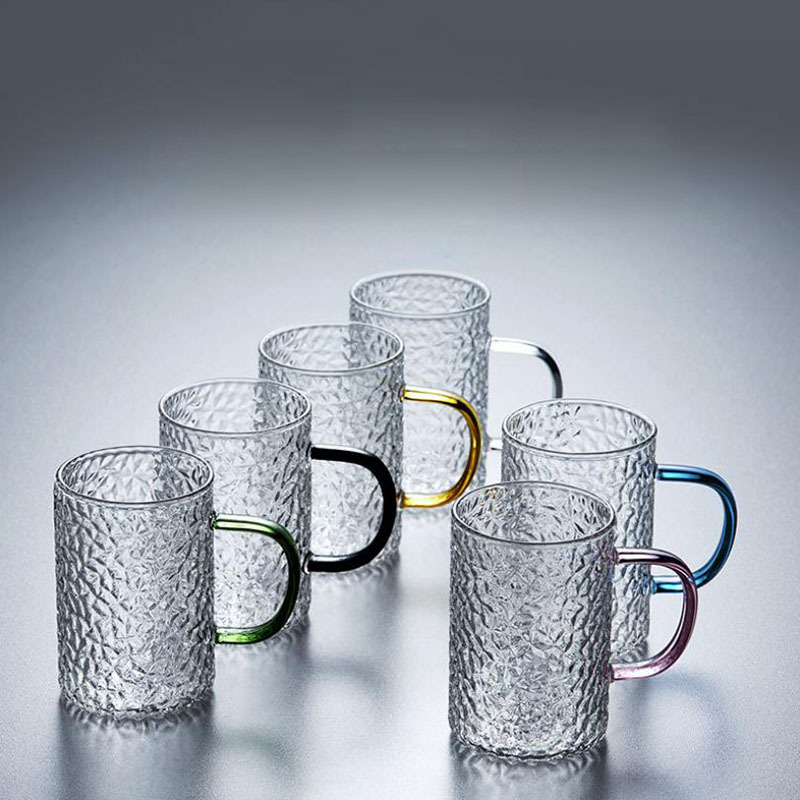 High Borosilicate Hammer Glass Flower Tea Cup with Colored Juice Milk Water Cup with Handle Transparent Household Tea Cup High Borosilicate Hammer Glass Flower Tea Cup with Colored Juice Milk Water Cup with Handle Transparent Household Tea Cup