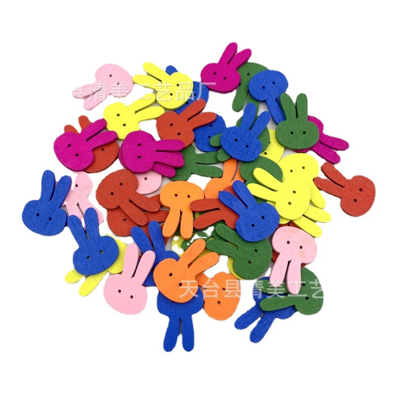 35*25mm color conejo botones de madera dibujos animados botones de dos ojos ropa de bricolaje accesorios de bolsos decoración 50 piezas/paquete