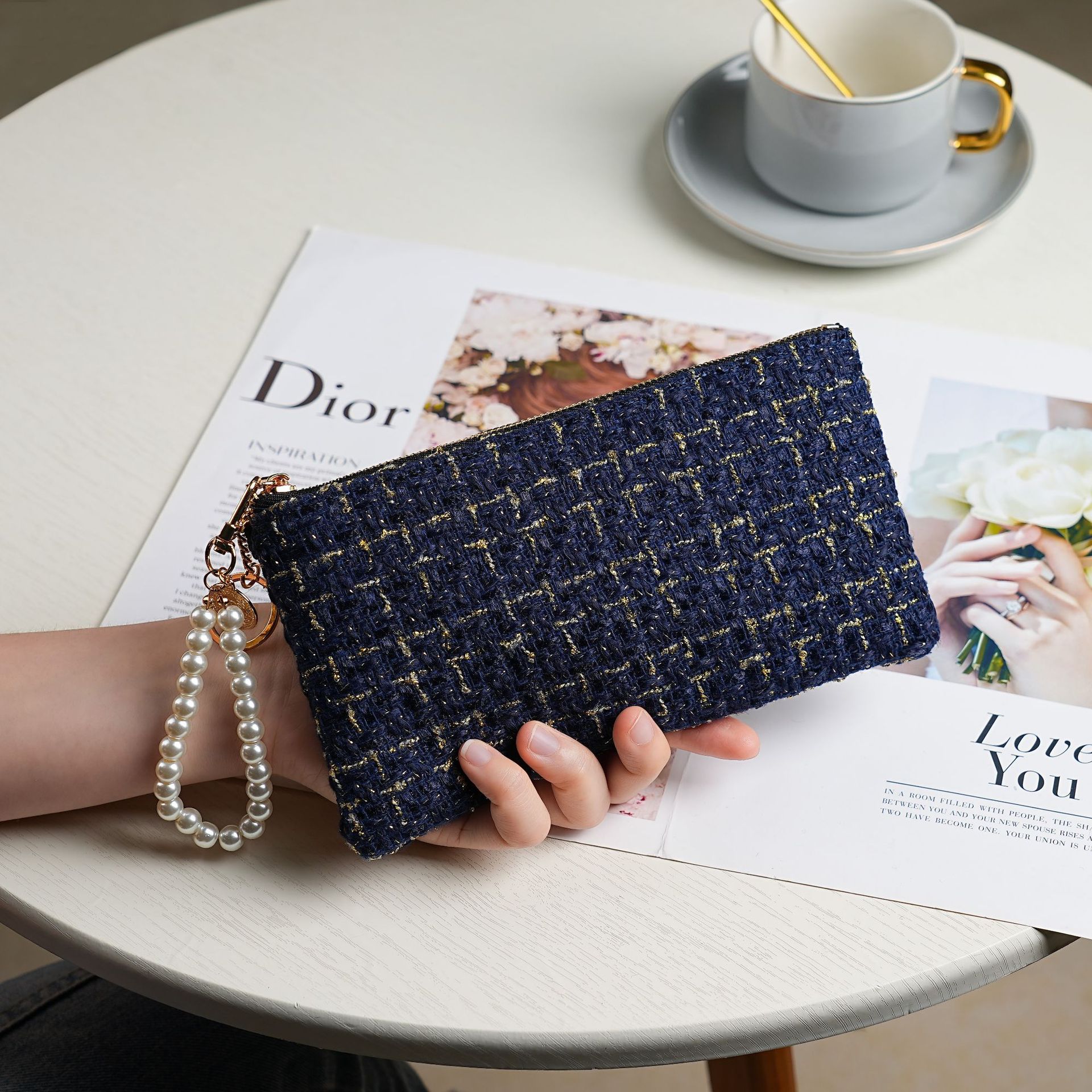 긴 파란색 + 진주 손목