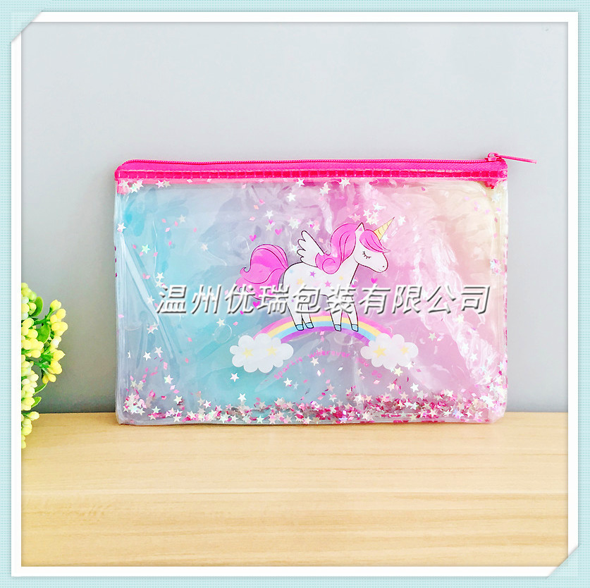 卡通流沙入油笔袋定制 透明pvc化妆包文具收纳袋 PVC笔袋