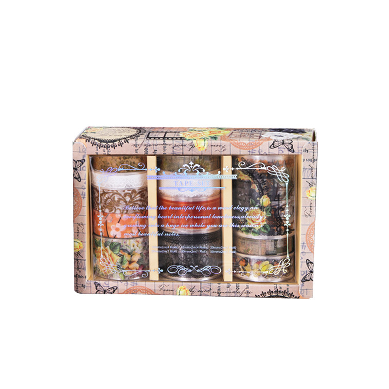Explosiones transfronterizas de 12 rollos retro y papel conjunto de cinta adhesiva decoración DIY pegatinas de cuentas de mano decoración pegatinas de material de base