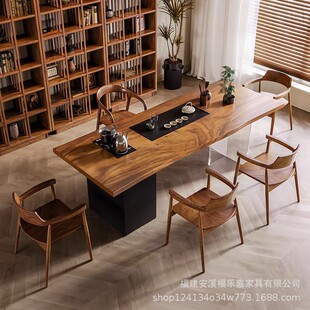 新中式南美黑胡桃木亚克力实木大板办公室茶室功夫泡茶桌椅组合-阿里巴巴