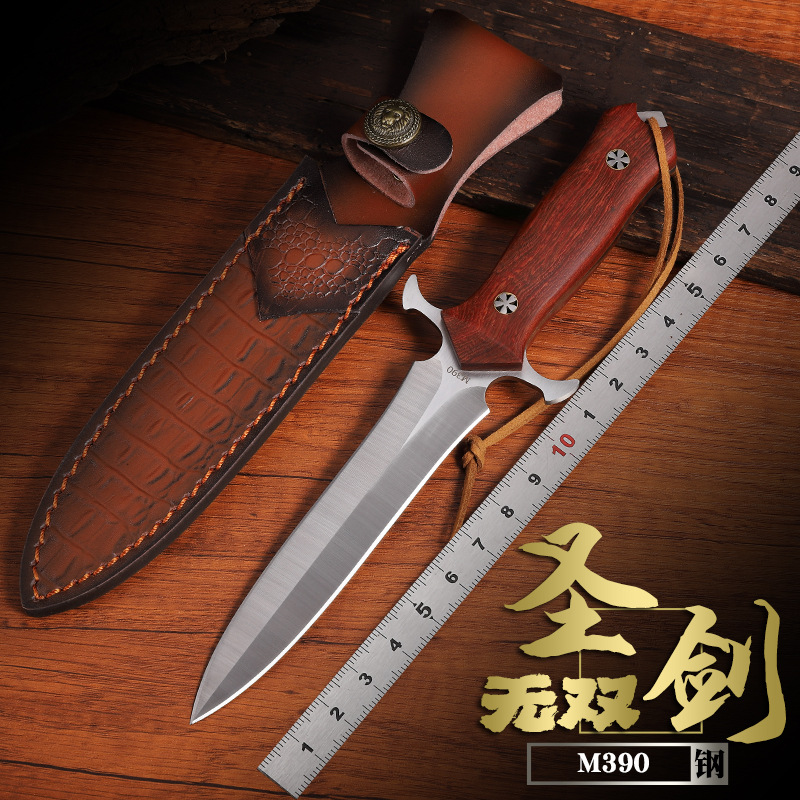 新品电商热销双刃M390粉末钢一体直刀户外手把肉刀锋利高硬度刀具
