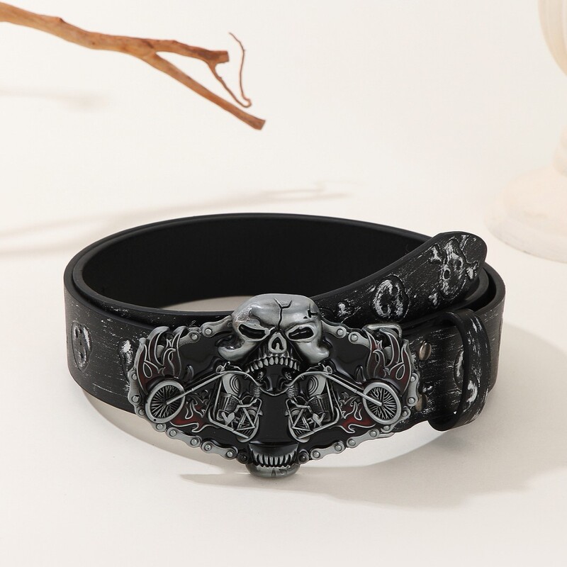 Lotjun Sen Men's Stylish Belt Cowhide Designer Fashion Belt Harley Motorcycle Rider Personalized Belt