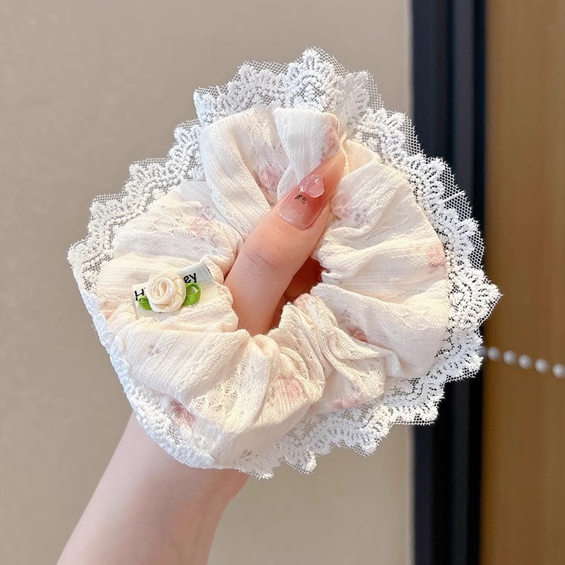 Corea del Sur de alto valor de la cara de encaje de flores trituradas arco de intestino grueso anillo de cabello para mujeres 2025 nuevo toallas cuadradas cuerdas de cabello atadas cabello